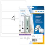 HERMA 4826 rugelabels voor inkjetprinters A4 kort/ras (192 x 61 mm, 25 velles, papier, mat) zelfklevend, bedrukbaar, permanent klevende mapetikettes, 100 etiketten voor printer, wit