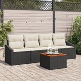 vidaXL Tuinbank Set 5-delig Zwart en Crème Polyrattan