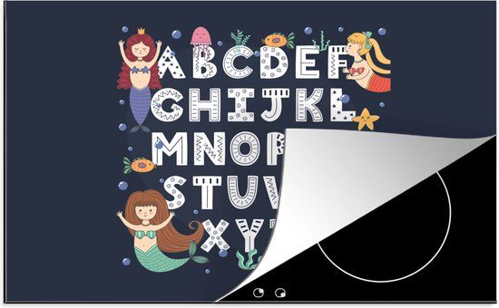 KitchenYeah® Inductie beschermer 77x51 cm - Alfabet met zeemeerminnen - Inductie kookplaat accessoire