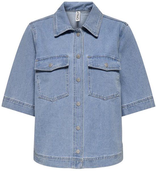 Only Belle Denim Shirt - Women's Short Sleeve - Light Blue Denim - Size L