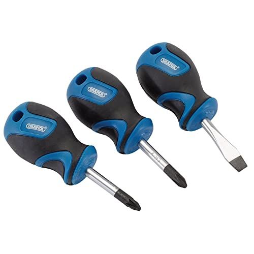 Draper 32604 Stubby Soft Grip Schroevendraaier Set (3-delig) - Schroevendraaiers - Blauw en Zwart - One Size