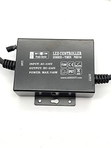 LEDZEIT - Profi Serie - LED controller met netstekker, traploze dimmer, timer, met afstandsbediening, 230V, 750W, IP67