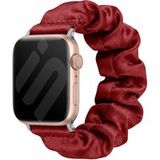 Strap-it Scrunchie Nylon Bandje geschikt voor Apple Watch 1/2/3/4/5/6/7/8/9/10/11/SE/SE2/SE3/Ultra (2/3) - Maat: 44/45/46/49mm (Wijn Rood)