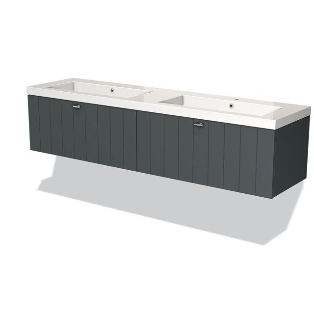Maxaro Badkamermeubel 180cm Modulo Donkergrijs 2 Lades Lamel Wastafel Mineraalmarmer
