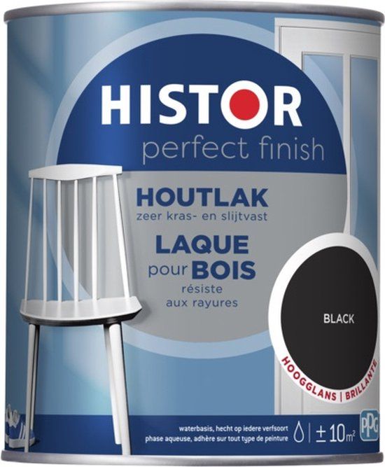 Histor Perfect Finish Houtlak - 0.75L - Black - Hoogglans