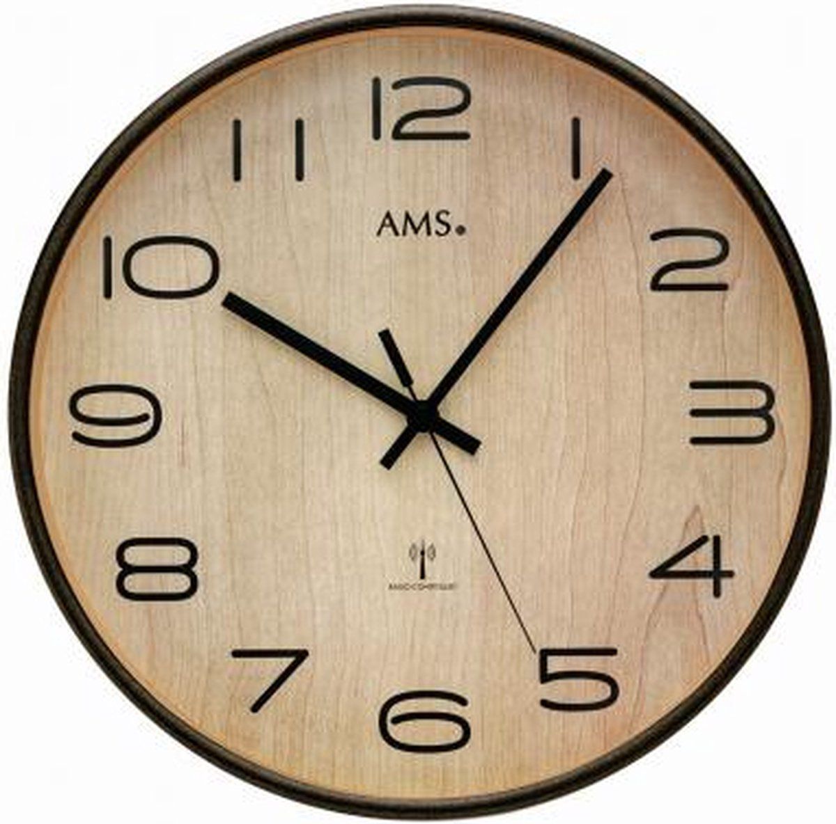 AMS F5502 Wandklok - Analoog - Hout - Radiogestuurd - 35 cm - Antraciet