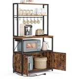 SONGMICS Keukenplank – Met stopcontact en 8 haken – Vintage bruin-zwart – 90 cm hoog – 40 x 80 x 170 cm