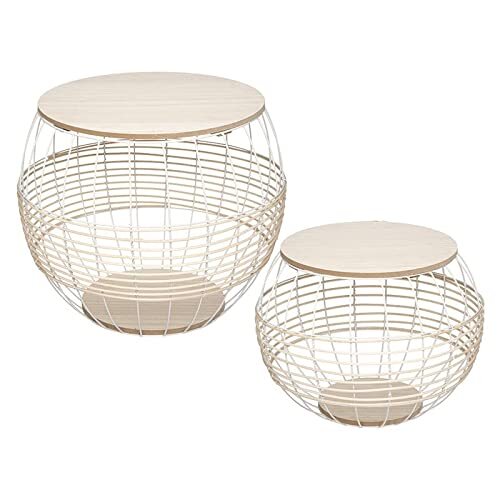 ATMOSPHERA CREATEUR D'INTERIEUR ATM-179126 Atmosphera-koffietafel van metaal, wit en rotan, 2 stuks