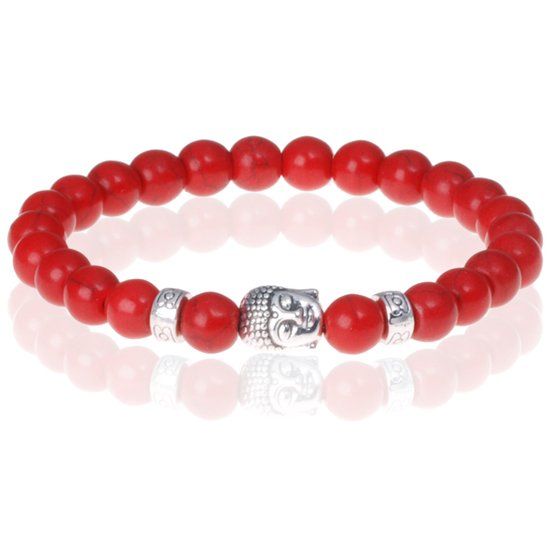 Memphis Accessories Rode Agaat kralen armband Buddha