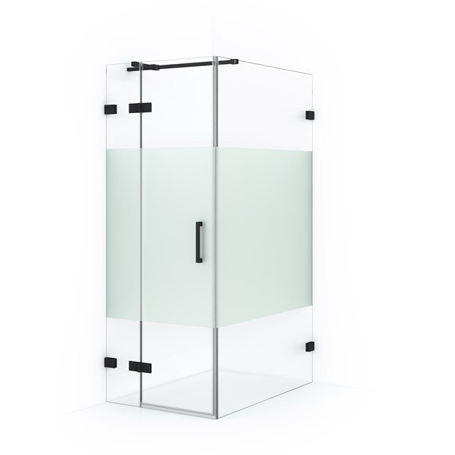 Maxaro Douchecabine Diamond 110x80cm 8mm Helder Veiligheidsglas met Matte Strook Mat Zwart