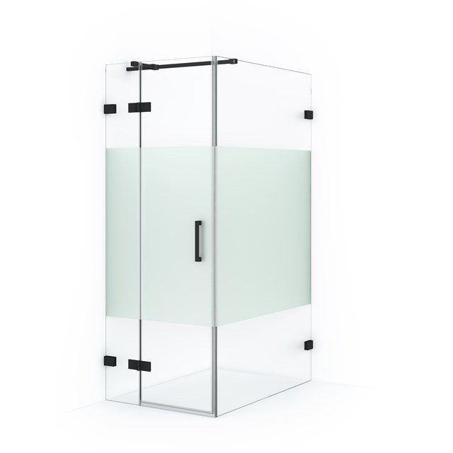 Maxaro Douchecabine Diamond 110x80cm 8mm Helder Veiligheidsglas met Matte Strook Mat Zwart
