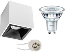 BES LED Opbouwspot Set - Pragmi Cliron Pro - GU10 Fitting - Opbouw Vierkant - Mat Wit/Zwart - Verdiept - 90mm - Philips - CorePro 840 36D - 4W - Natuurlijk Wit 4000K - Dimbaar