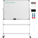 Tableau magnétique blanc à 2 faces avec accessoires et 4 roulettes, en aluminium et acier, 127x50x165 cm