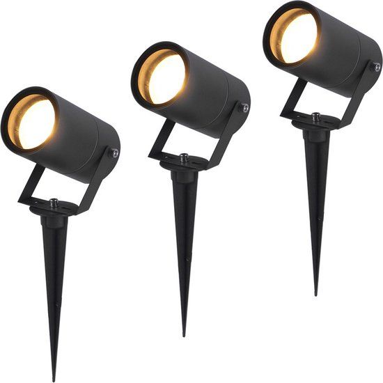 HOFTRONIC Set van 3 Spikey LED Tuinspots - GU10 - IP65 - Zwart