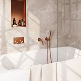 BRAUER Copper Edition thermostatische inbouw badkraan met drukknoppen SET 03 met uitloop en staaf handdouche en doucheslang en wandaansluitbocht koper geborsteld PVD