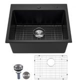 VEVOR Granieten Keuken Spoelbak Enkele Kom Ingebouwde Granieten Spoelbak 635x559x254mm