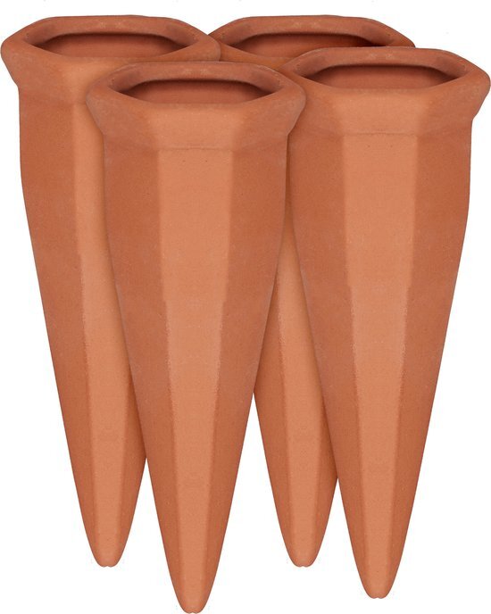 Relaxdays druppelsysteem voor petfles - set van 4 stuks - bewateringssysteem - terracotta