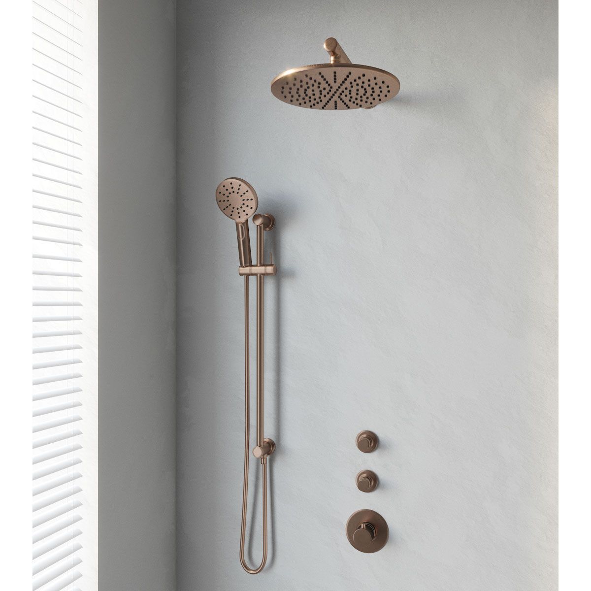 Brauer Regendoucheset Inbouw 30cm Rond Geborsteld Koper 3 Greeps Thermostaatkraan Glijstang en Handdouche