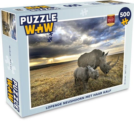 MuchoWow Puzzel Neushoorn - Kalf - Dieren - Legpuzzel - Puzzel 500 stukjes