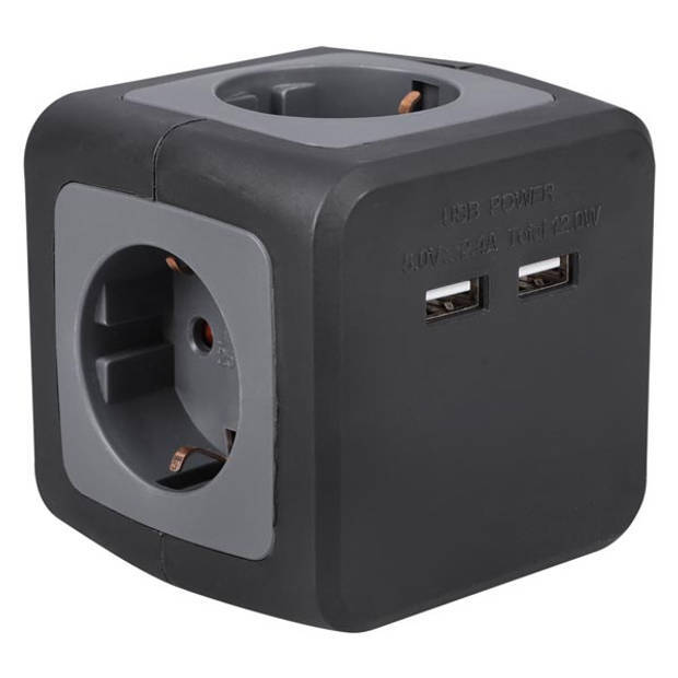 Q-Link Stekkerdoos Powercube 4 Voudig Randaarde 2 Usb 3x1.5 Zwart Goud 1.5 Meter