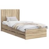 vidaXL Bedframe met opbergruimte en hoofdbord Sonoma Eiken 75 x 190 cm