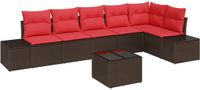 vidaXL Tuinbank Set met Opslag Bruin en Rood Poly Rattan