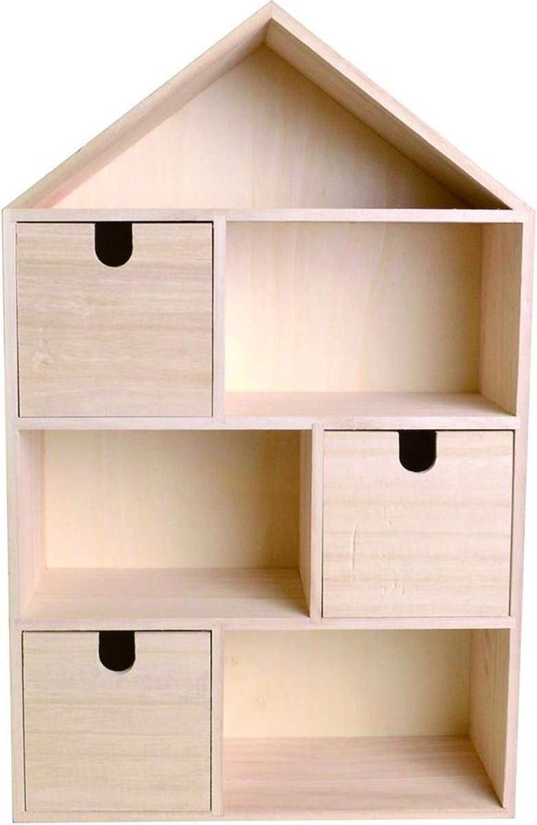 Artemio Houten huis om te versieren met 3 laden-30,5cm x 48,5cm x 12cm, Hout, 30,5 x 48,5 x 12 cm