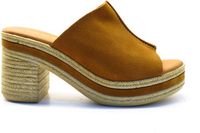 Vamos Liora cognac teenslipper dames suède plateau hak 39