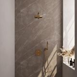Brauer Gold Carving Thermostatische Regendoucheset Inbouw - Hoofddouche 20 cm - Rechte Wandarm - 3 Weg - Handdouche Rond - Doucheslang - Wandaansluitbocht - Geborsteld Goud