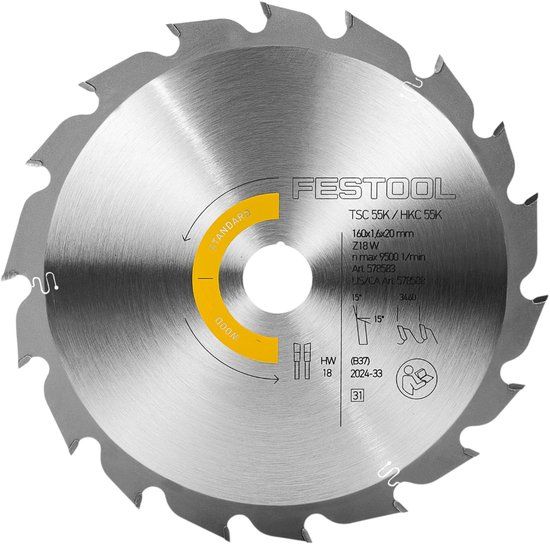 Festool Cirkelzaagblad voor hout | Wood Standard | Ø 160mm Asgat 20mm 18T - 578583