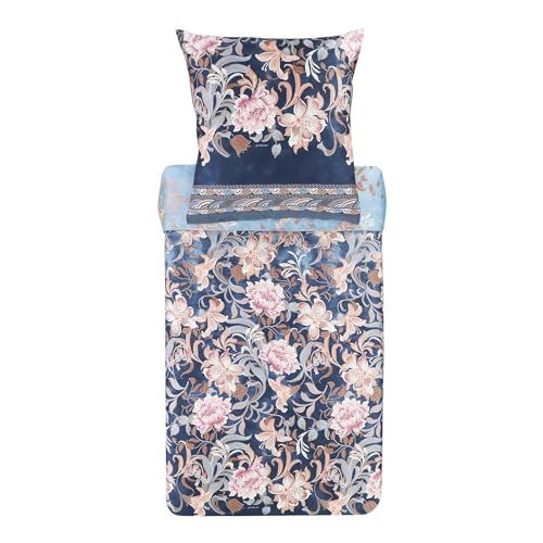 Bassetti Verona beddengoed + 1 kussensloop van 100% katoensatijn in de kleur blauw B1, afmetingen: 155x220 + 1 K 80x80 cm - 9325851