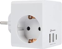 Electraline 55085 stekkerdoos/adapter Cube 3 Schuko-aansluitingen + 3 USB 3.4A 17W (2 USB A + 1 USB C) voor het gelijktijdig opladen van elk elektronisch apparaat (smartphone of tablet),Wit