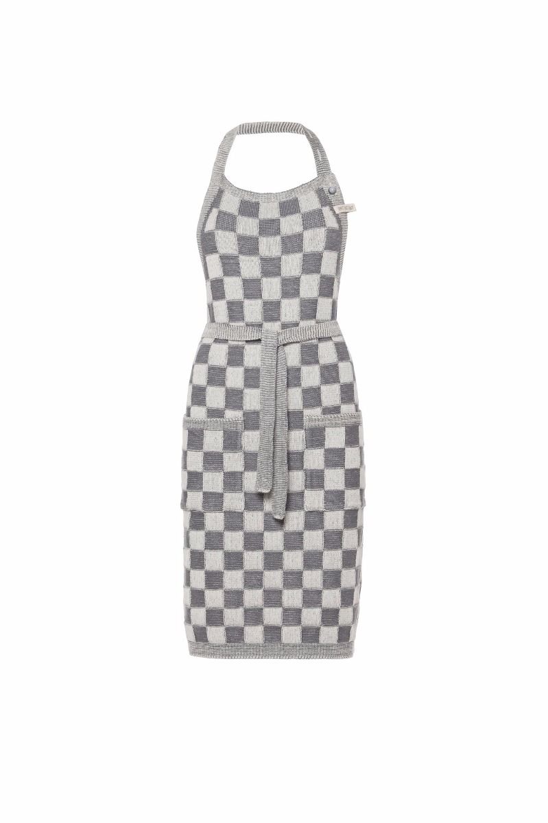 Knit Factory keukenschort blok - ecru/grijs