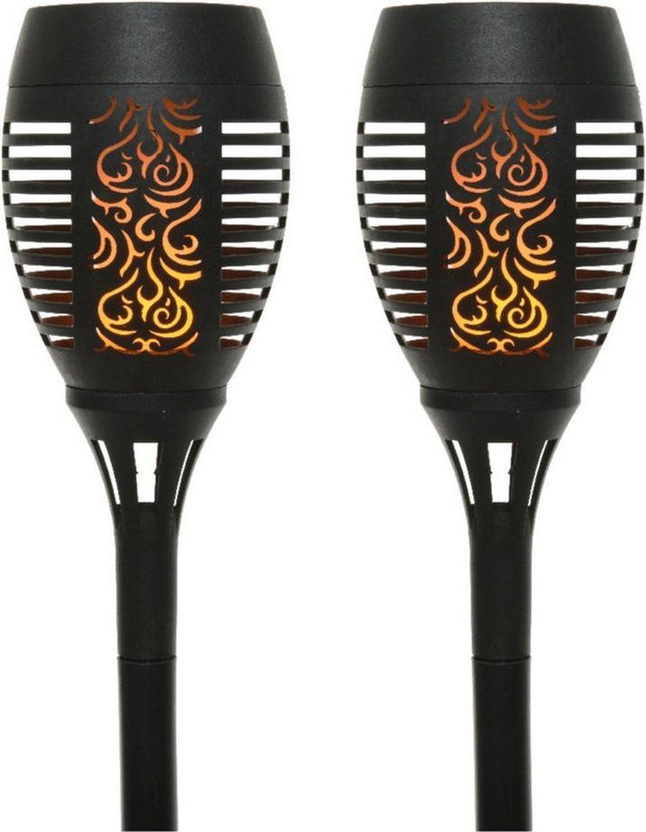 Decoris Solar Tuinfakkel - 4 Stuks - Zwart - 49 cm - Met Vlameffect