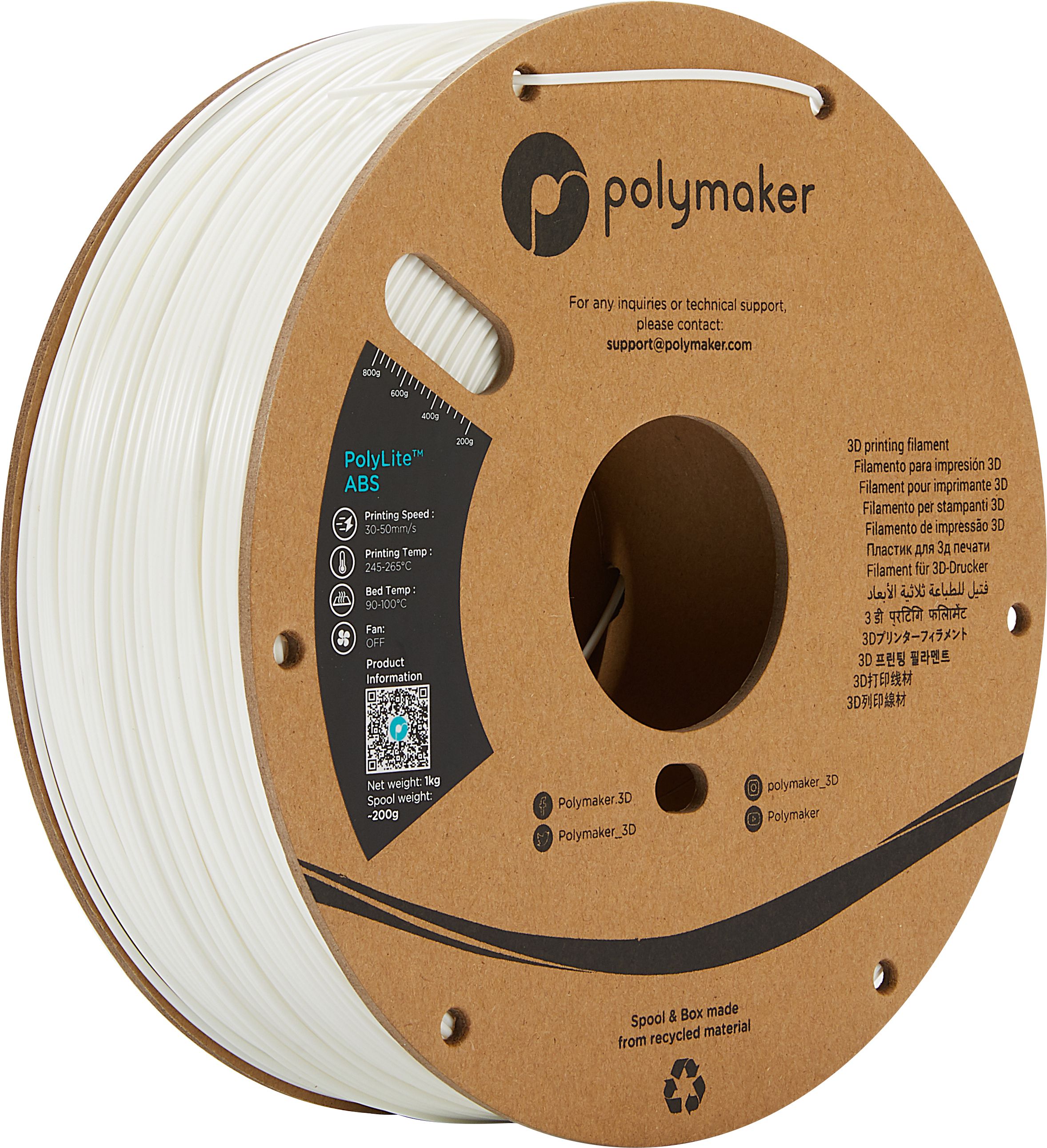 Polymaker PolyLite ABS Filament - White - 1 kg - 2.85 mm