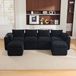 OKWISH Canapé d'angle 322 x 161 cm - Modulaire 4 places avec poufs et rangements - Noir