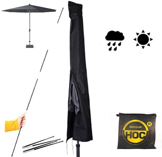 HOC (sta/ stok) Parasolhoes met Stok en Rits 230 cm.Beschermhoes Parasol / Afdekhoes Parasol met rits en stok Zwart 230 x 30/57cm