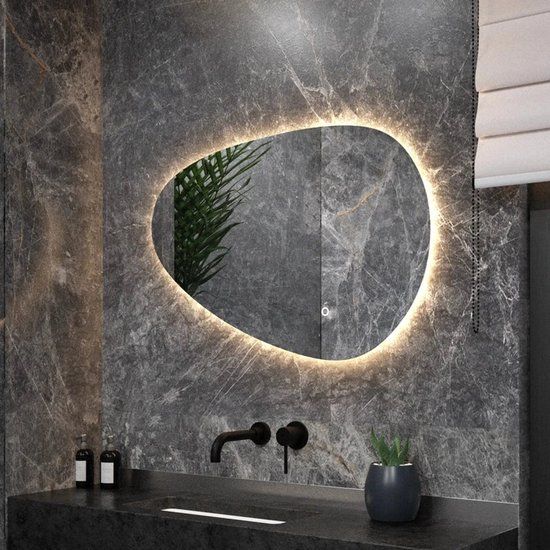 Mirlux Badkamerspiegel met LED Verlichting – Asymmetrisch Wandspiegel – Anti Condens Douchespiegel - Wandspiegel 90x60CM