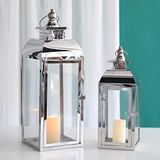 JHY DESIGN Roestvrijstalen hangende kaarslantaarns, 52 cm en 38 cm hoog, set van 2 pagode kaarslantaarns, grote kaarshouders voor binnen, feest, bruiloft, woonkamer, entree, outdoor, balkon (zilver)