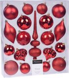 Christmas Decoration Koopman International Compleet kerstballenpakket rode kunststof kerstballen met piek 19-delig