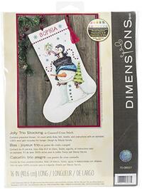 Dimensions Counted X Stitch-Jolly Trio Stocking, 100% Cotton, White, 40.6 x 20 x 0.1 cm