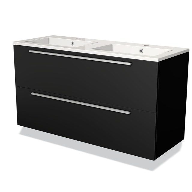 Maxaro Badkamermeubel 120cm Modulo Mat Zwart 2 lades Vlak Wastafel Mineraalmarmer