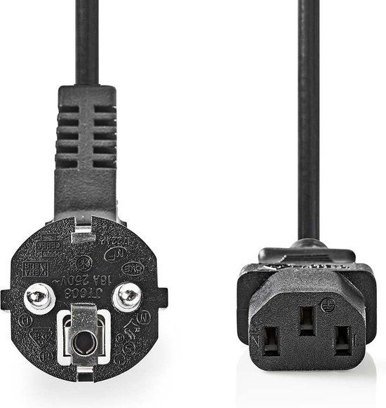 Nedis Stroomkabel - Type F (CEE 7/7) Male - IEC-320-C13 - Gehoekt - 3.00 m - Zwart
