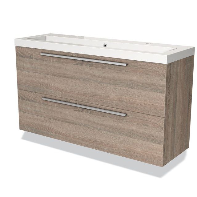 Maxaro Badkamermeubel 120cm Modulo Slim Eiken 2 Lades Vlak Wastafel Mineraalmarmer