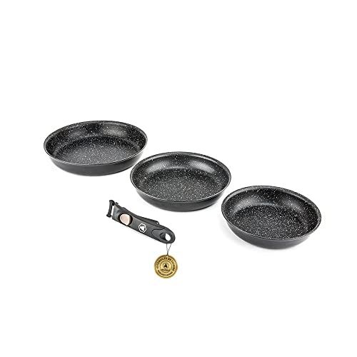 Laguiole - Set met 3 afneembare pannen van aluminium, zwart, 20/24/28 cm, anti-aanbaklaag, Greblon C2, inductie