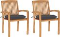 vidaXL - Tuinstoelen - 2 - st - met - antracietkleurige - kussens - massief - teakhout