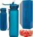 Unyqoos Hydracy Water Bottle with Times to Drink & Straw - Large 1 Litre BPA Free Motivational Water Bottle & No Sweat Sleeve -Leak Proof Gym Bottle with Time Marker - Ideal for Fitness, Sports & Outdoors