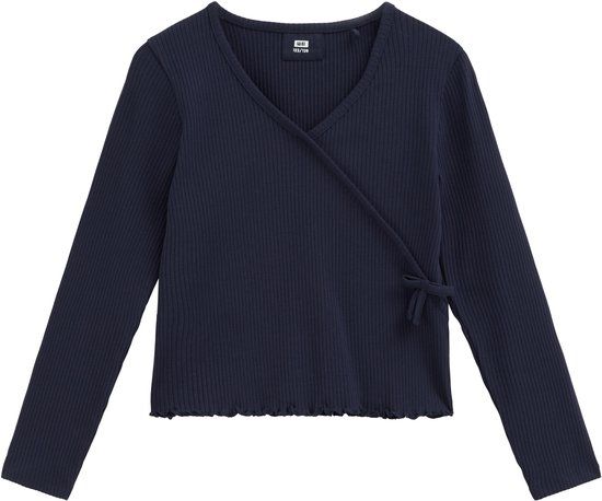 WE Fashion Meisjes T-shirt van ribstof met strikdetail