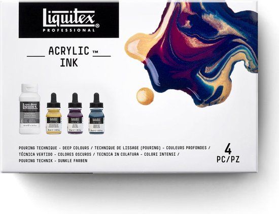 Liquitex Professional Acrylic Ink Set – Pouring Technique Deep Colors – 3×30 ml + 118 ml Pouring Medium
