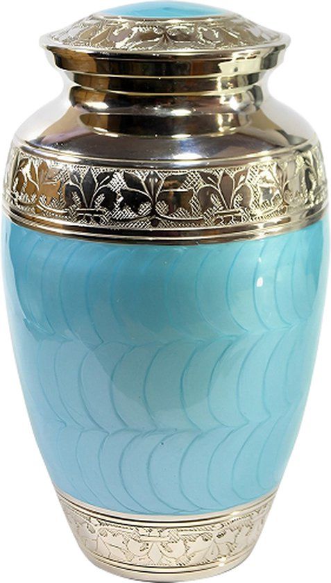 XXL Urn - 2.2 Liter - Light of Blue - Metal - For Human or Pet Ashes - 27x27x11 cm